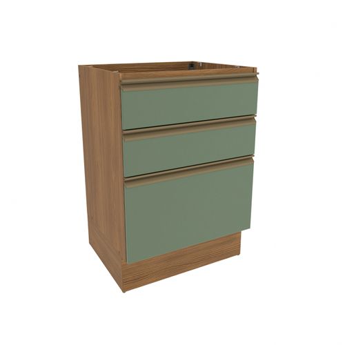 Balcão 3 Gavetas Kappesberg Celeste 100% MDF Nogueira/Verde Oliva 60cm