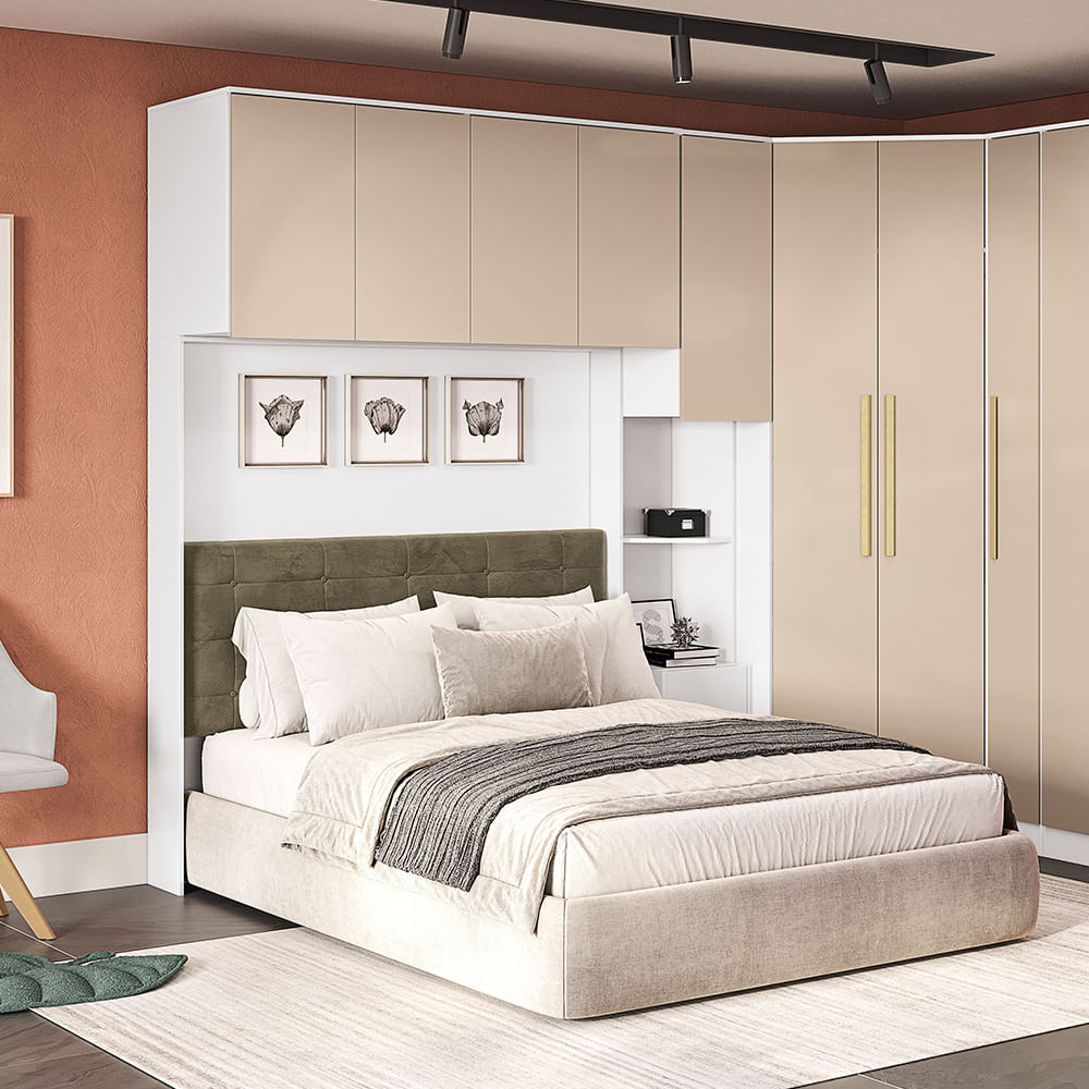 Armário Aéreo 4 Portas Kappesberg Adapt Branco/Macadâmia 175cm