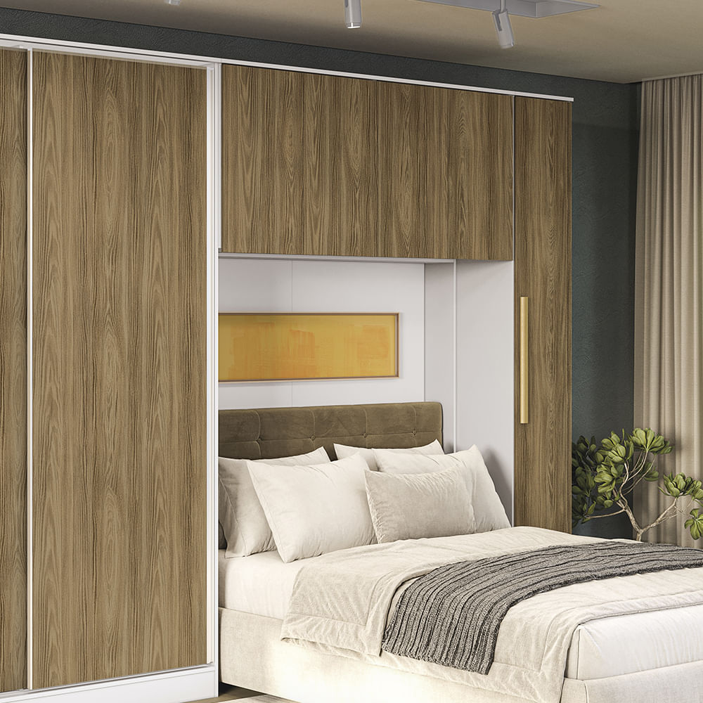 Armário Aéreo 4 Portas Kappesberg Adapt Branco/Nogueira 175cm