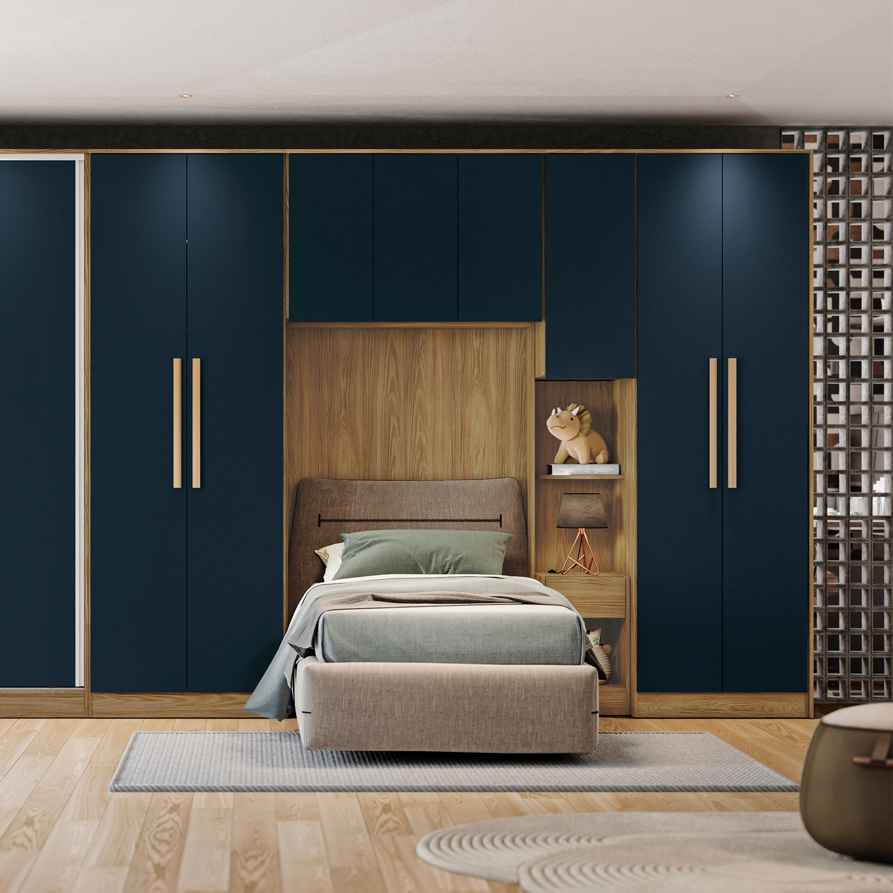 Armário Aéreo 1 Porta Kappesberg Adapt Nogueira/Azul Profundo 36cm