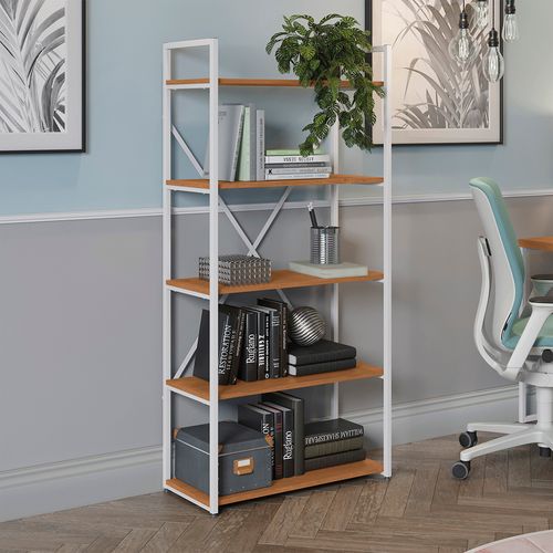 Estante Alta Kappesberg 5 Prateleiras Industrial Canela/Branco 150cm x 72cm