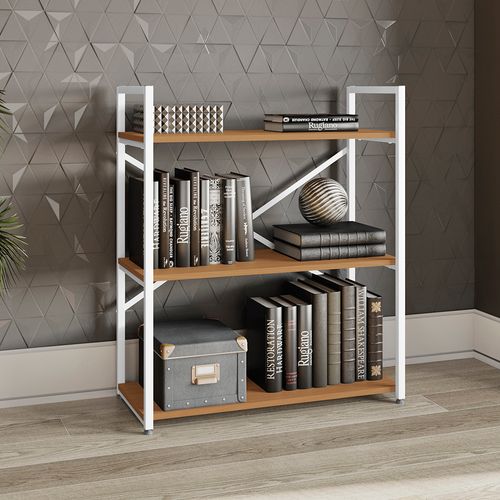 Estante Baixa Kappesberg 3 Prateleiras Industrial Canela/Branco 85cm x 72cm