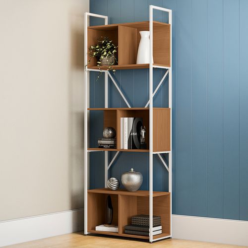 Estante Alta Kappesberg 3 Nichos Industrial Canela/Branco 200cm x 72cm