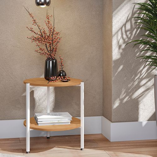Mesa De Centro Kappesberg Industrial com 1 Prateleira Canela/Branco 52cm x 47cm