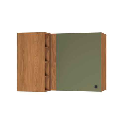 Armário Aéreo de Canto Reto Kappesberg Pixel 1 Porta 4 Nichos Canela/Verde Frevo 98cm