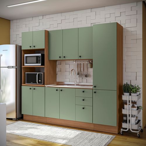 Cozinha Modulada Pixel Kappesberg 100% MDP Canela/Verde Frevo 240cm