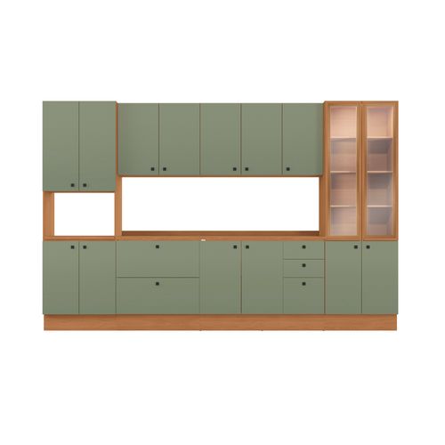 Cozinha Modulada Pixel Kappesberg 100% MDP Canela/Verde Frevo 340cm