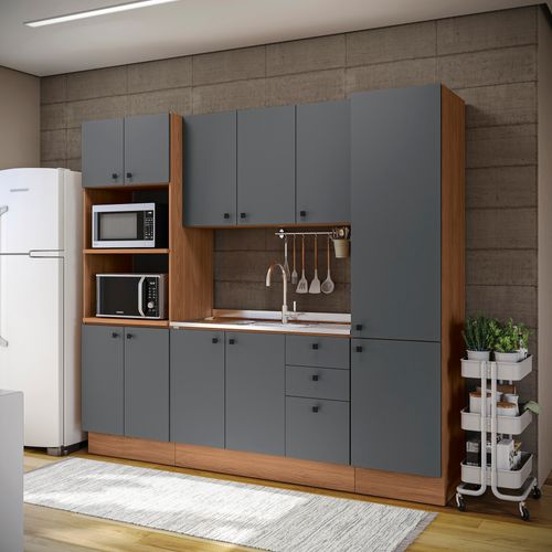 Cozinha Modulada Pixel Kappesberg 100% MDP Canela/Cinza Sagrado 240cm