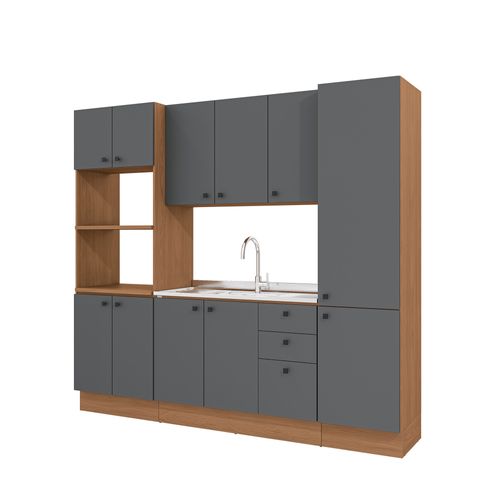 Cozinha Modulada Pixel Kappesberg 100% MDP Canela/Cinza Sagrado 240cm