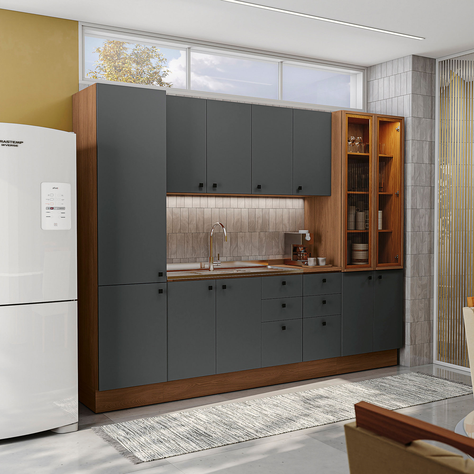 Cozinha Modulada Pixel Kappesberg 100% MDP Canela/Cinza Sagrado