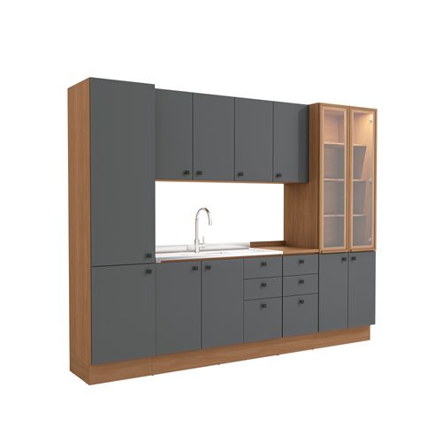 Cozinha Modulada Pixel Kappesberg 100% MDP Canela/Cinza Sagrado 280cm