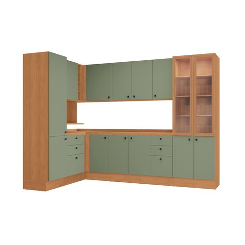 Cozinha Modulada Pixel Kappesberg 100% MDP Canela/Verde Frevo 456cm