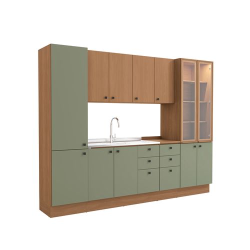 Cozinha Modulada Pixel Kappesberg 100% MDP Canela/Verde Frevo/Canela 280cm