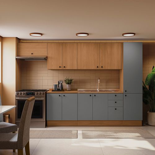 Armário de Cozinha Pixel Kappesberg 330cm Canela/Cinza Sagrado