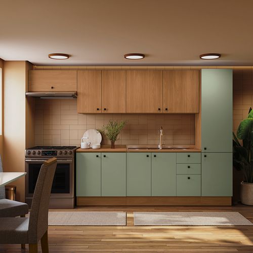 Cozinha Modulada Pixel Kappesberg 100% MDP Canela/Verde Frevo/Canela 330cm