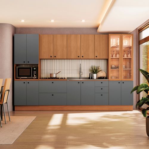 Cozinha Modulada Pixel Kappesberg 100% MDP Canela/Cinza Sagrado/Canela 340cm