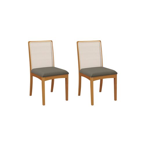 Par de Cadeiras Montadas Kappesberg em Madeira Maciça Lara Linho Mescla Chumbo Tela Bege