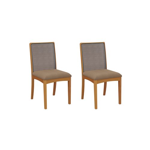 Par de Cadeiras Montadas Kappesberg em Madeira Maciça Lara Cappuccino Tela Chumbo