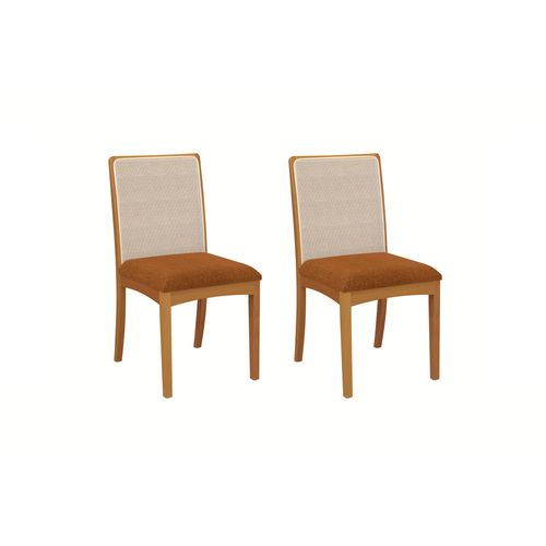 Par de Cadeiras em Madeira Maciça Kappesberg Lara Boucle Terracota (Tela Bege)