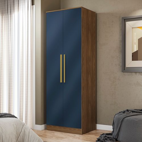 Guarda-Roupa 2 Portas 2 Gavetas Kappesberg Adapt Nogueira/Azul Profundo 80cm