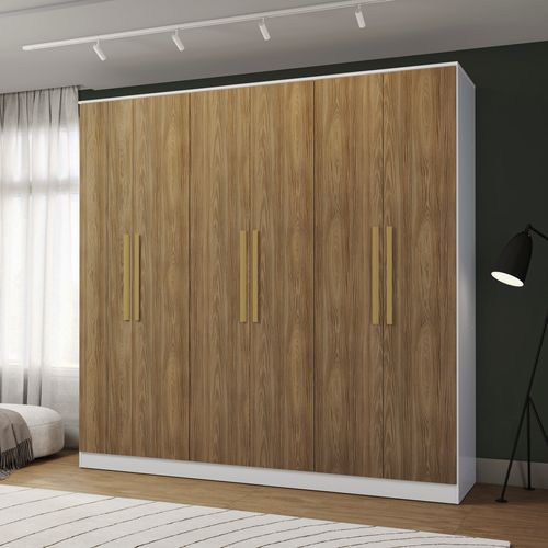 Guarda-Roupa 6 Portas 4 Gavetas Kappesberg Adapt Branco/Nogueira