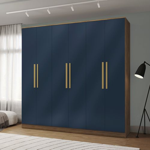 Guarda-Roupa 6 Portas 4 Gavetas Kappesberg Adapt Nogueira/Azul Profundo 237cm