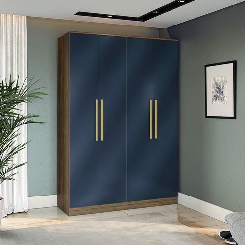 Guarda-Roupa 4 Portas 2 Gavetas Kappesberg Adapt Nogueira/Azul Profundo 158cm