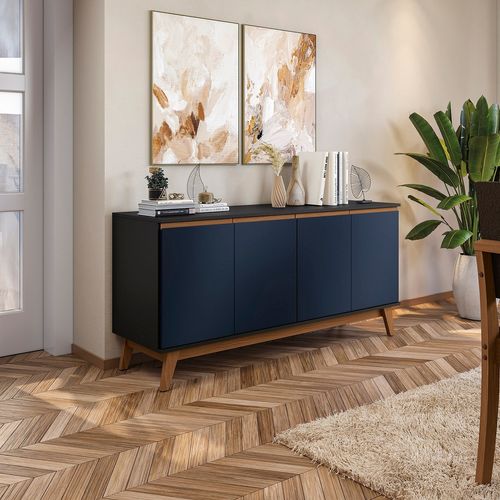 Aparador Buffet Kappesberg 4 Portas Preto Fosco/Azul Profundo 156cm