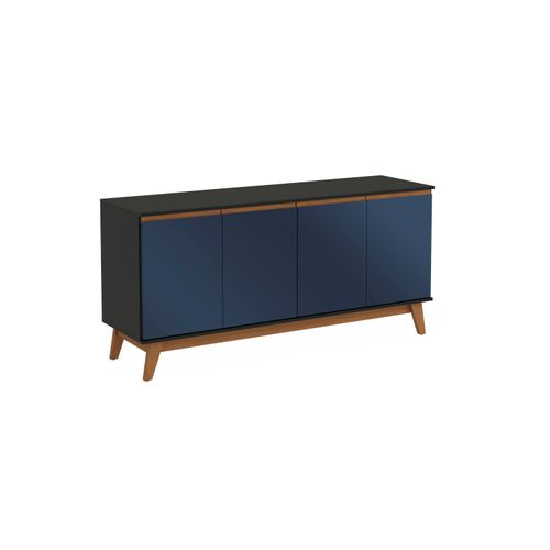Aparador Buffet Kappesberg 4 Portas Preto Fosco/Azul Profundo 156cm