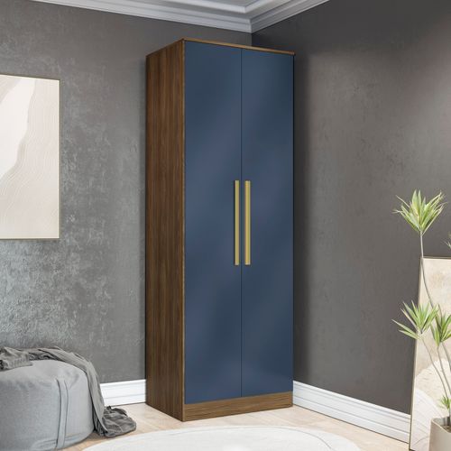 Guarda-Roupa 2 Portas 2 Cabideiros Kappesberg Adapt Nogueira/Azul 80cm