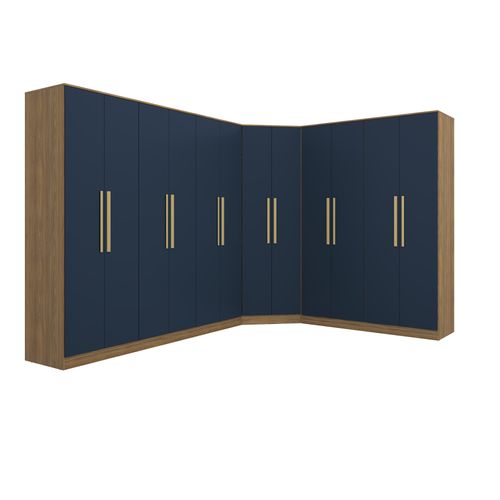 Quarto Modulado Kappesberg Adapt Nogueira/Azul Profundo 12 Portas 342cm x 263cm
