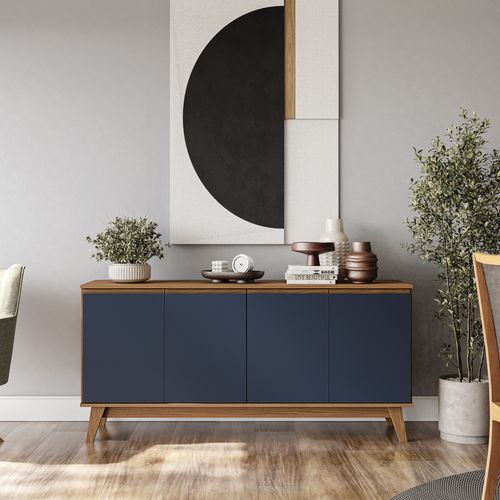 Aparador Buffet Kappesberg 4 Portas Canela/Azul 156cm