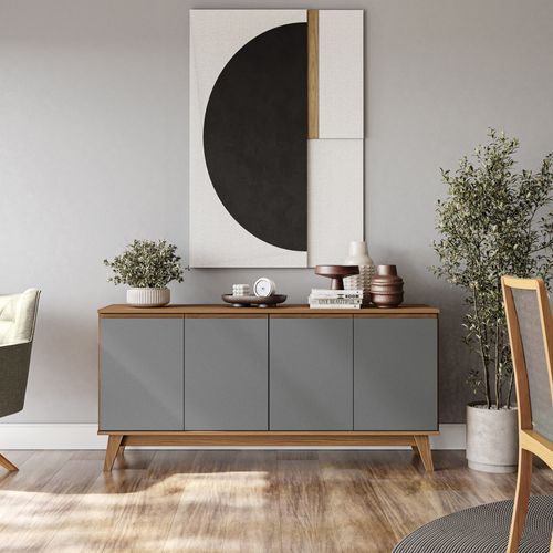 Aparador Buffet Kappesberg 4 Portas Canela/Chumbo 156cm