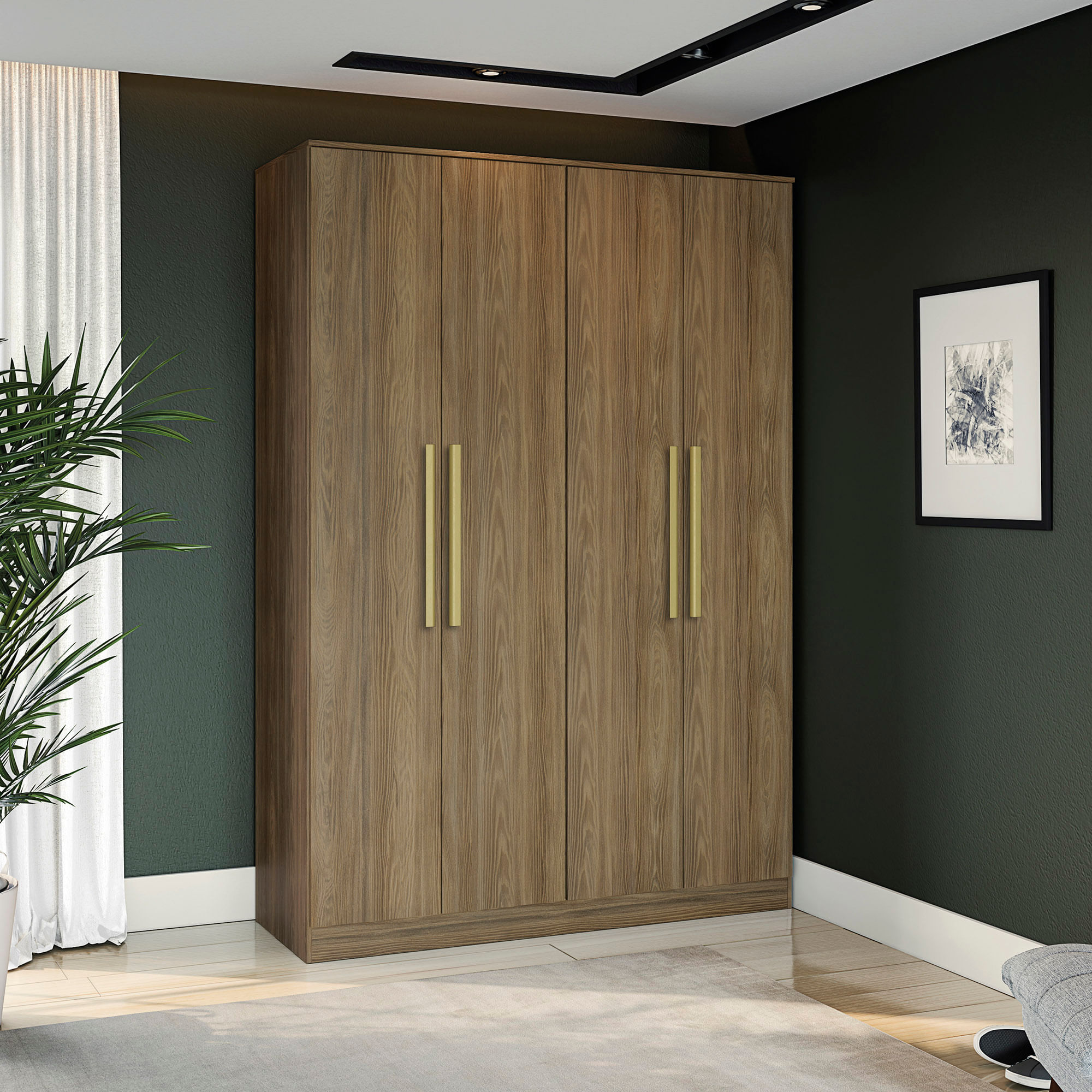 Guarda-Roupa 4 Portas 2 Gavetas Kappesberg Adapt Nogueira