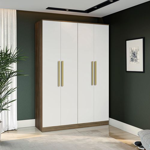 Guarda-Roupa 4 Portas 2 Gavetas Kappesberg Adapt Nogueira/Branco