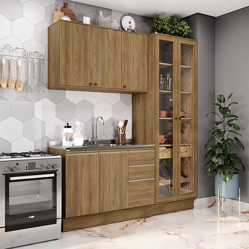 Cozinha Compacta Celeste Kappesberg 100% MDF Nogueira 192cm