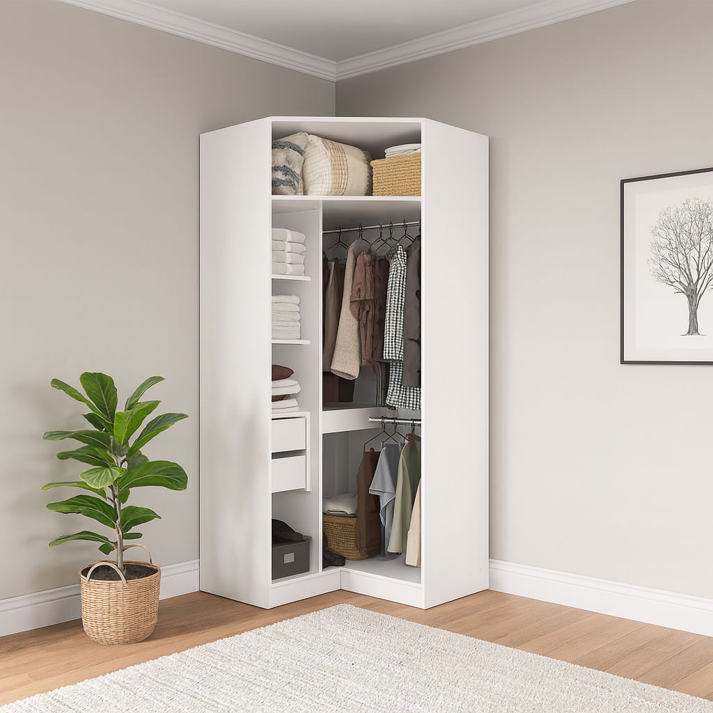 Guarda-Roupa de Canto Sem Portas Closet Kappesberg Adapt Branco 105cm