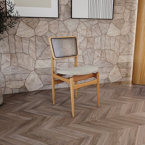 Cadeira em Madeira Maciça Kappesberg Stela Linho Mescla Claro (Tela Chumbo)