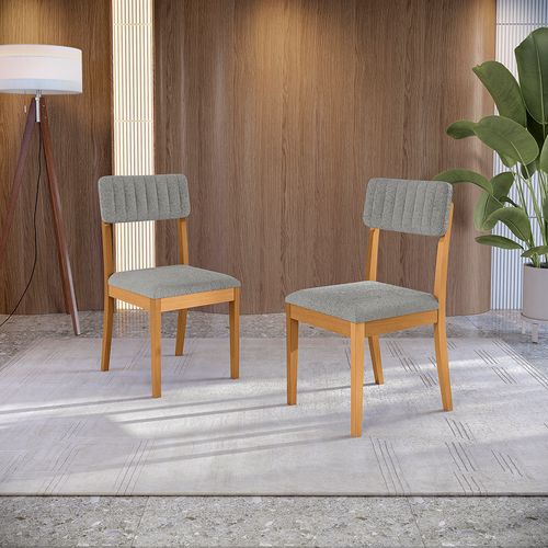 Par de Cadeiras Kappesberg em Madeira Maciça Telma Boucle Cinza