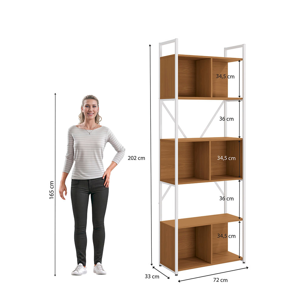 H.I.P by SOLIDO × LEADER Angelino Estante Alta Kappesberg 3 Nichos Industrial Canela/Branco 200cm x