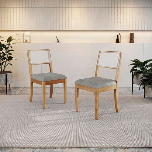 Par de Cadeiras em Madeira Maciça Kappesberg Lola Boucle Cinza (Tela Bege)