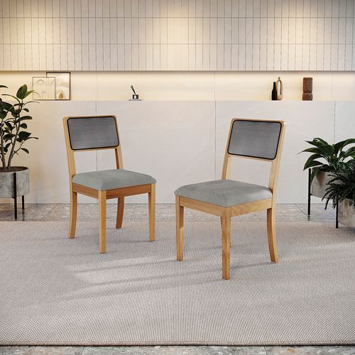 Par de Cadeiras em Madeira Maciça Kappesberg Lola Boucle Cinza (Tela Chumbo)