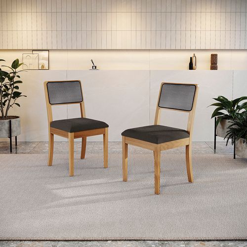 Par de Cadeiras em Madeira Maciça Kappesberg Lola Boucle Chocolate (Tela Chumbo)