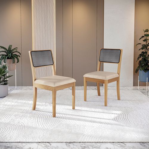 Par de Cadeiras em Madeira Maciça Kappesberg Lola Linho bege (tela chumbo)