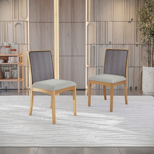 Par de Cadeiras Montadas Kappesberg em Madeira Maciça Lara Linho Cinza Mesclado Tela Chumbo