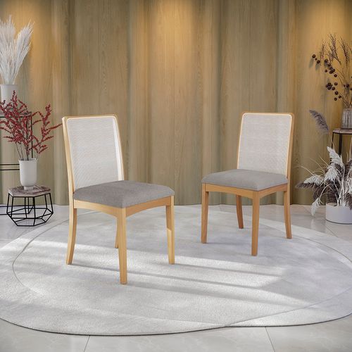 Par de Cadeiras Montadas Kappesberg em Madeira Maciça Lara Boucle Cinza Tela Bege