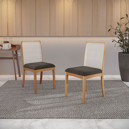 Par de Cadeiras em Madeira Maciça Kappesberg Lara Boucle Chocolate (Tela Bege)