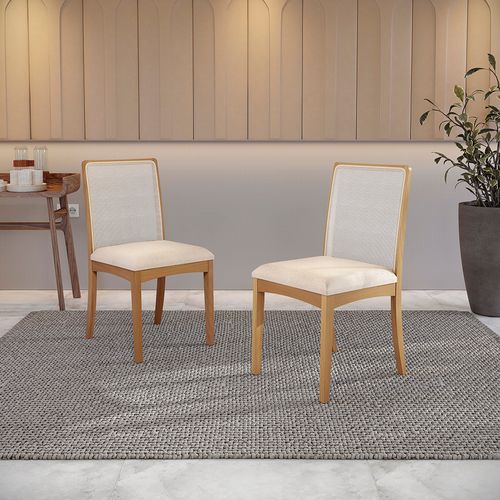 Par de Cadeiras em Madeira Maciça Kappesberg Lara Linho Bege (Tela Bege)