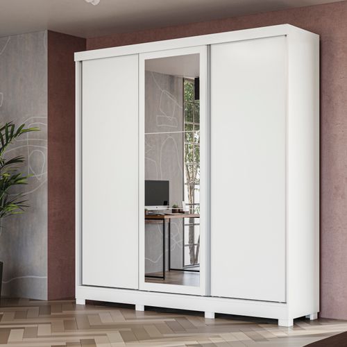 Guarda-Roupa Casal Kappesberg 3 Portas Reversiveis de Correr 3 Espelhos 1 Cabideiro Branco
