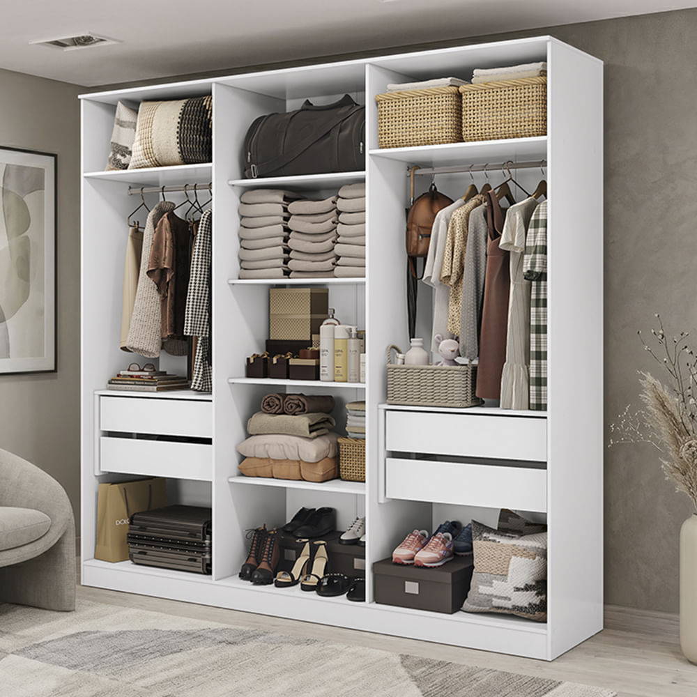 Guarda-Roupa Sem Portas Closet 4 Gavetas Kapperberg Adapt Branco 237cm